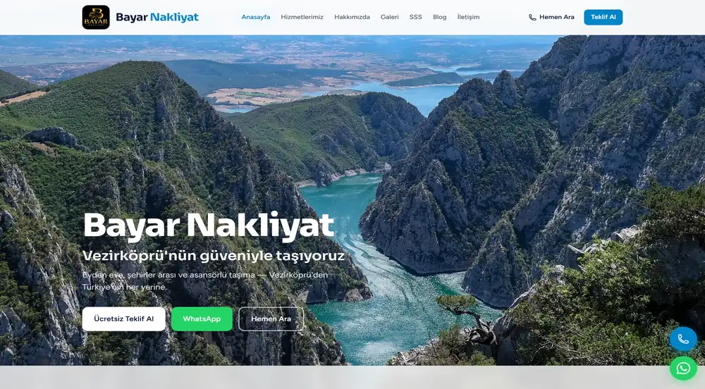 Bayar Nakliyat kurumsal web sitesinin ana sayfa görüntüsü