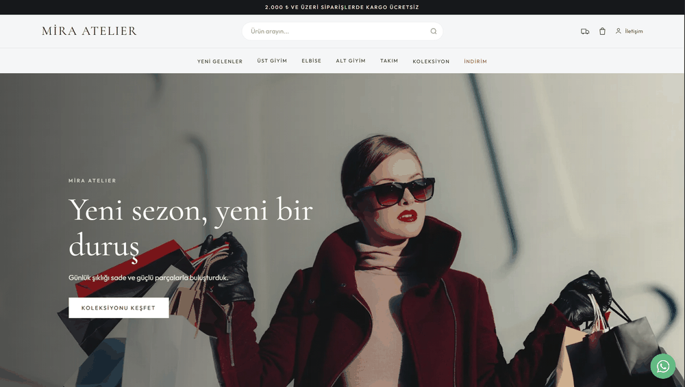 MİRA ATELIER | Butik Demo demo çalışması anasayfa görünümü