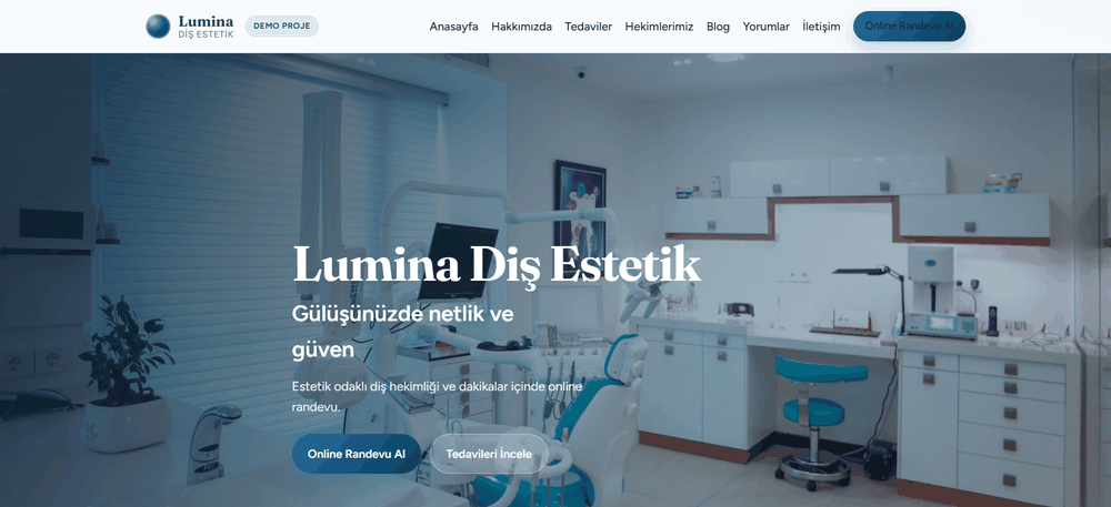 Lumina Diş Estetik demo çalışması anasayfa görünümü