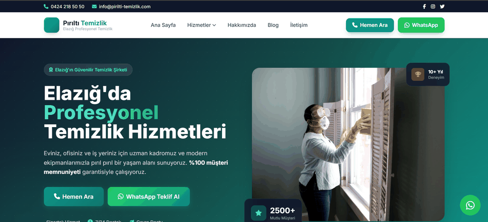 Temizlik Firması Demo demo çalışması anasayfa görünümü
